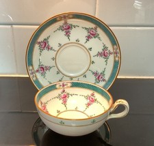 Antique MINTON England Turquoise Blue PERSIAN ROSE Set Cup & Saucer Pat #579755 picture