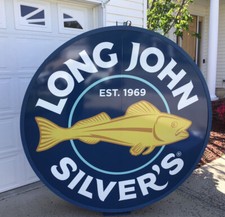 HUGE Double Sided Illuminated Advertising Restaurant Sign LONG JOHN SILVERS 6.7' picture