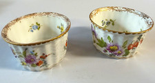 Antique Dresden Porcelain Floral Bowls Pair – Hand Painted Gold Scrolls – RK picture