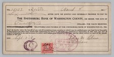 1918 Promissory Note Smithsburg Bank Washington Co MD Maryland Revenue Stamp picture