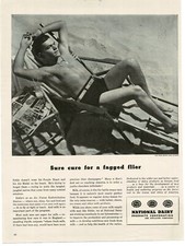 1944 National Dairy WWII tired pilot relaxing tanning on beach Vintage Print Ad picture