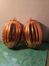 Vintage Copper Tone Aluminum Jello Mold Pair Ribbed Oval Baking Pans Wall Decor picture