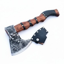 15in Viking Bearded Axe Hand Forged Carbon Steel Leather Wrap Hatchet Tomahawk picture