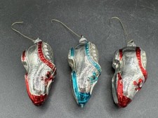 West Germany Ballet Slippers Christmas Ornaments Blown Glass Shoes Silver 3pc picture
