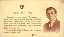 W.C.T.U. anti-saloon propaganda SAVE THE BOY c1900s-10s Vintage Postcard bhn picture
