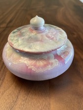 Signed Artisan Hand Thrown Crystalline Glazed Porcelain Pottery Jar with Lid picture