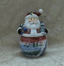 Santa Claus & Winter Scene Stacking Ceramic Christmas Salt & Pepper Shakers picture