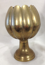 VTG Solid Brass Lotus Flower Pedestal Vase Or Planter 7 1/2” Tall picture