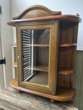 Vtg Wood Wall Hanging 3-Tier Display Shelf Curio Cabinet Case Glass Door picture