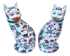 Japanese Imari Style Pair Porcelain Cats 10.25