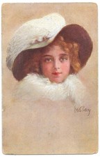 Artist Signed Petery Pretty Lady Big Hat Fur Collar Postcard Austria c1910 picture