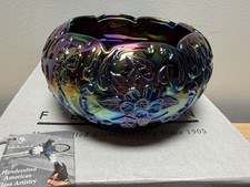 Vintage Fenton Carnival Glass Rose Bowl Shaped Candleholder W/ Tags And Orig Box picture