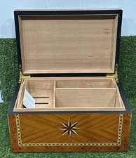 Vintage Italian Parquetry Inlaid Cigar Humidor Box 8 Point Star Handmade picture