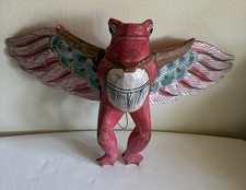 VTG Balinese Flying Frog Spirit Chaser Wood Hand Carved & Painted- Folk Art picture