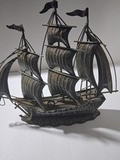 Vintage MCM 1970's Black Metal Sailing Ship;11