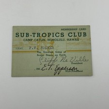 Vintage 1940s Sub-Tropics Hawaii Country Club Card Camp Catlin Honolulu Hawaii picture