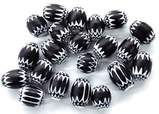 10 RARE 9x12mm Black Matt Venetian Moretti Italian African Chevron Trade Beads picture