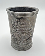 Heavy Pewter CLOWN FACE Children's Tumbler, Kid's Metal Cup Glass Vintage Carter picture