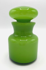 1960s GREEN Lidded Cased Glass MCM Apothecary Container ITALY Vintage Empoli Era picture