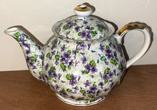 Vintage Lefton Violet Chintz Teapot 911V Purple Flowers Gold Trim 1950s EXC COND picture