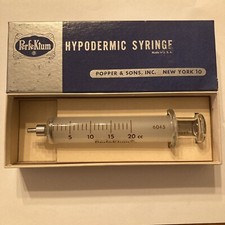 Vintage PerfeKtum 20cc Glass Hypodermic Metal Luer Syringe NOS 6045 Veterinary picture
