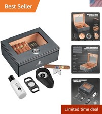 Luxury Desktop Cigar Humidor Set with Cutter, Stand, and Humidifier Solution picture