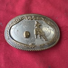 Vintage Barrel Racing Western Belt Buckle Cowgirl German Silver  picture