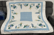 Vintage Blue & White Tablecloth Leaves Rectangle Size 46