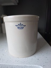 Vintage Robinson Ransbottom 1 Gallon Blue Crown Stoneware Crock – Glazed – USA picture