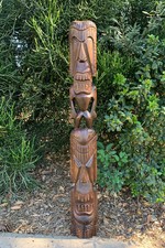 Ku and Kane Hawaiian Tiki Totem Wood Carving Bar Patio Decor 5ft x 6–7in. picture