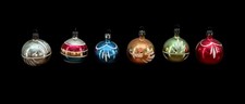 6 VTG Mini Mercury Glass Christmas Hand Painted Ornaments Stripes Glitter Mico picture