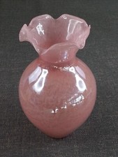 Vintage Pink  Mauve Glass Vase Ruffled Rim 13.75” picture