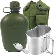 Begrit Army Canteen Stainless Steel Cup W/Spoon Fork for Backpacking | 1-Quart U picture