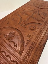 Vintage Tuareg Large African Hand Tooled Leather Jewelry Keepsake Box 14x6x6.5in picture