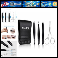 MGER Tweezers Set - Professional Stainless Steel Tweezers for Eyebrows - Great P picture