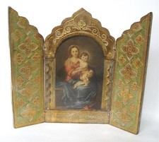 Vintage Italian Florentine Gilt Wood Triptych Icon Madonna & Child Hand Crafted picture