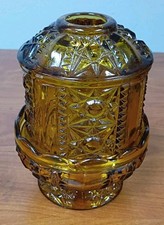Vintage Indiana Glass 6.5” Amber Stars & Bars Fairy Lamp picture