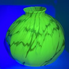 Vintage Belgian Art Deco Uranium Glass Lamp Shade Marbled Slag Glass UV Glow picture