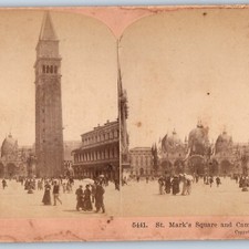 1902 St. Mark's Square Campanile, Venice, Italy Photo Stereo Card People V45 picture