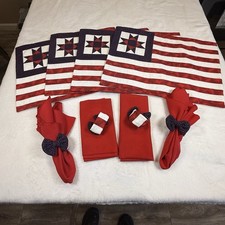 Handmade Patriotic Table Linens Set Quilted Placemats Napkins Rings Americana picture
