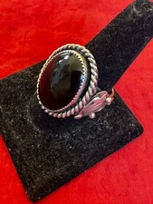 Large Vintage Native American Navajo Getco Inc Sterling Silver Onyx Ring picture
