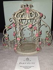 PartyLite Rose Garden Gazebo & Chair Metal Candle Holder White Pink Tealight I picture