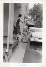 Vintage Photo 1956 Faceless Mother Giving Orders Driveway Classic Cars Americans picture