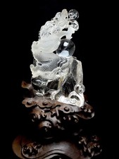8.88LB TOP Natural Clear Quartz Carved Crystal Dragon skull reiki Decor+stand picture
