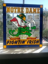 Vintage Notre Dame Fightin' Irish Stained Glass- Leprechaun, Bar Wall Decor picture
