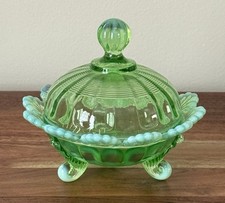 Mosser Glass - COVERED FOOTED CANDY DISH - GREEN OPAL - 5