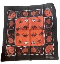 2 Vintage Halloween Witch Bandana Scarf USA All Cotton RN13960 Orange Black X2 picture