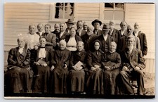 RPPC Old Folks Day~Church Group~Protestant?~4 Hymnbooks~Bearded Men~Sunday Hats picture