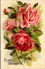 Antique Greeting Postcard Kind Thoughts Roses Floral Embossed c1910 picture