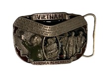 1992 VIETNAM - AMERICA REMEMBERS Belt Buckle Pewter With Colored Enamel C+J VTG picture